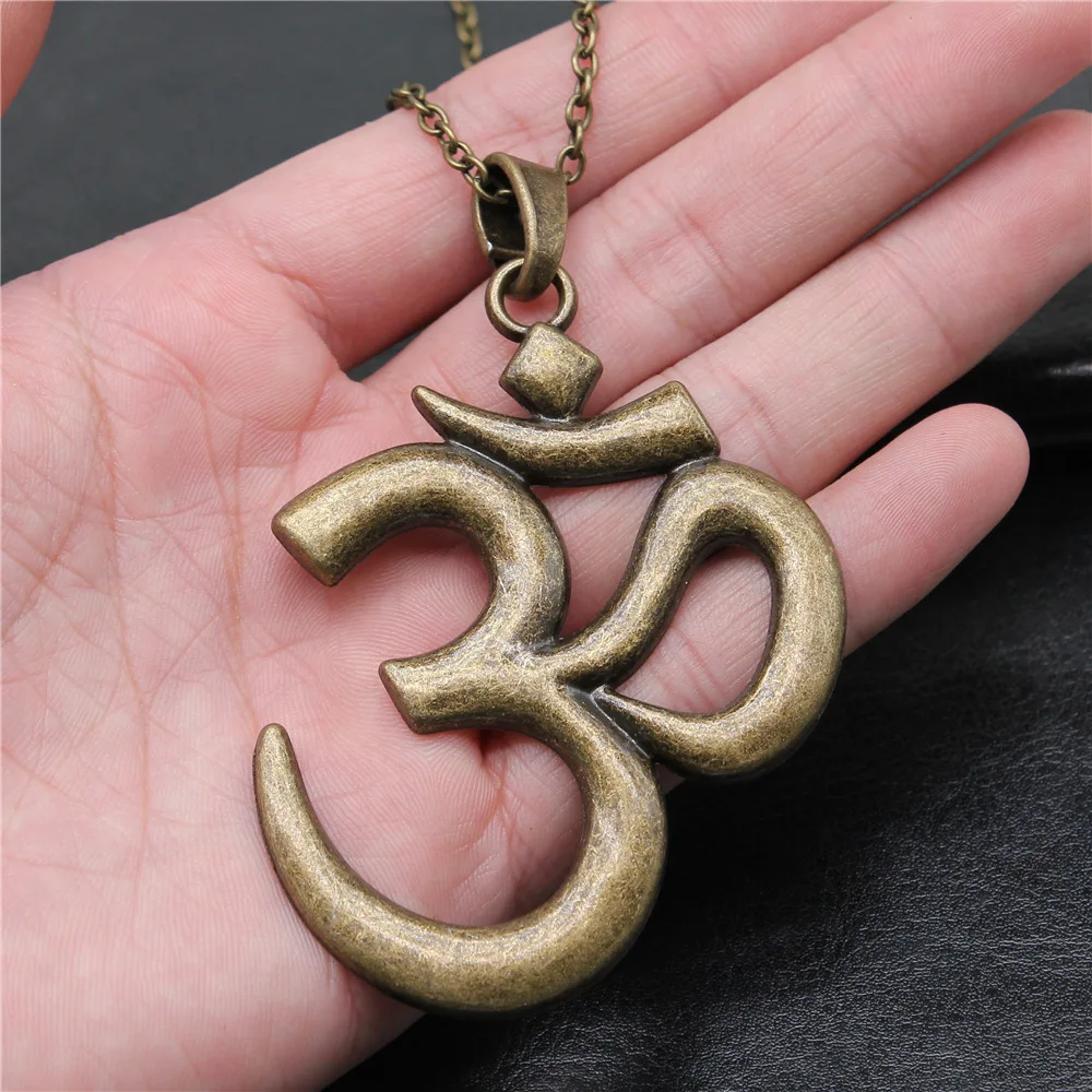 2 Colors 75x56mm Large Om Yoga Symbol Pendant Necklace For Women Men Long Chain Necklace Jewelry Accessories