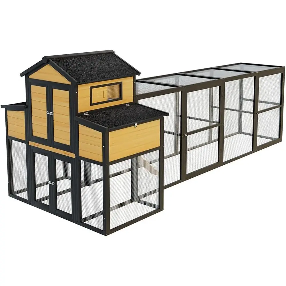 

Просторный деревянный курятник с выдвижным поддоном и сеткой для 6-10 кур, оснащенный гнездовыми ящиками, крышей и выдвижной поддонной системой.