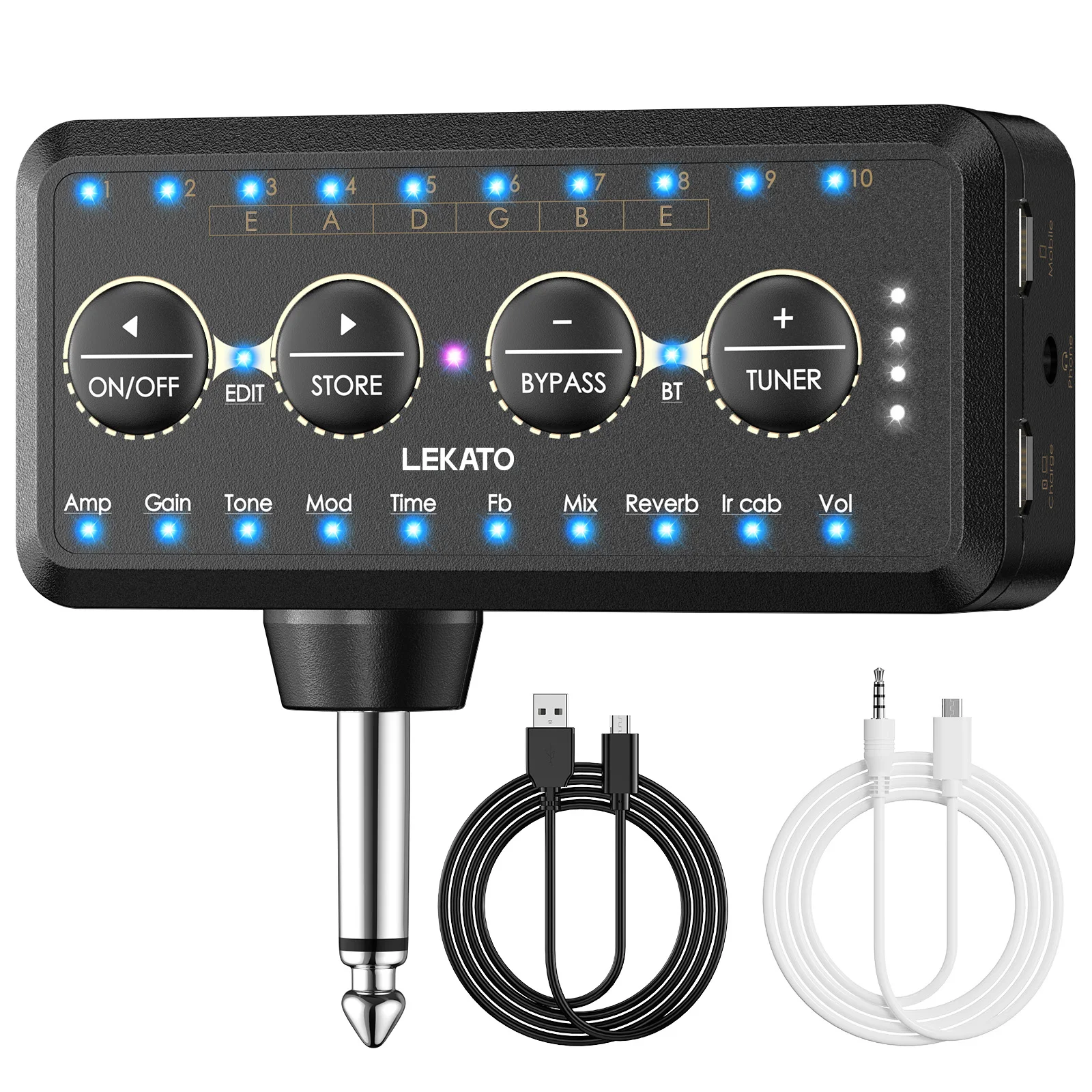 Lekato Guitar Plug Amp Pa-1 Headphone Mini Amplifier Speakers Combo Amplifier Acoustic Electric Bass Sound Pedal Board Delay H8