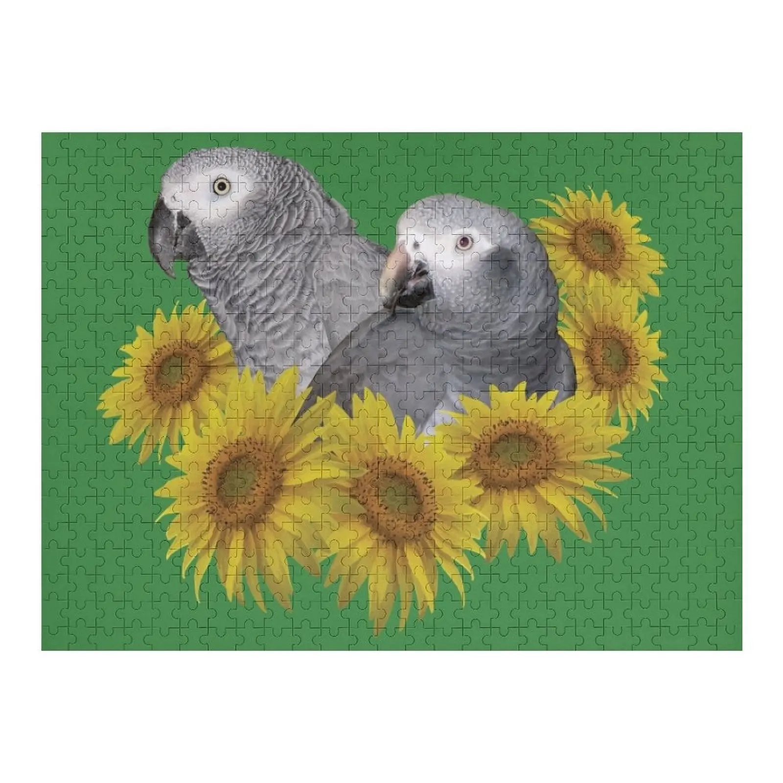 

Congo and Timneh African Grey Parrot with Sunflowers Jigsaw Puzzle Custom Wooden Gift Custom Wood Personalised Toys Puzzle