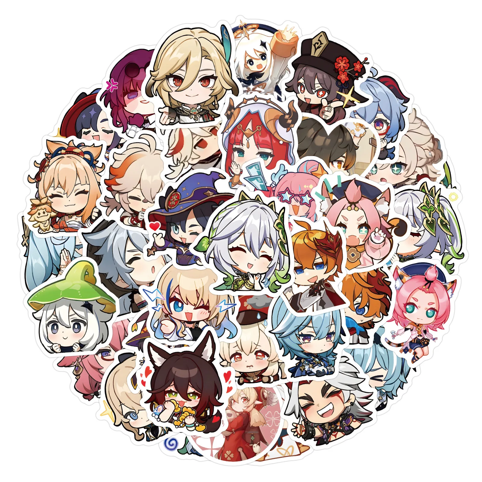 

60 Pieces of Q Animation Game Yuanshen Genshin Impact Graffiti Stickers Cute Sticker Journal Notebook Anime Stickers for Kids