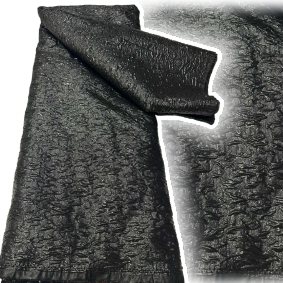 

Черная африканская парча, жаккардовая ткань, нигерийская женская ткань с цветочным принтом, дамасская позолота, кружевной материал, ткань Brocard, 5 ярдов для платья AH1454