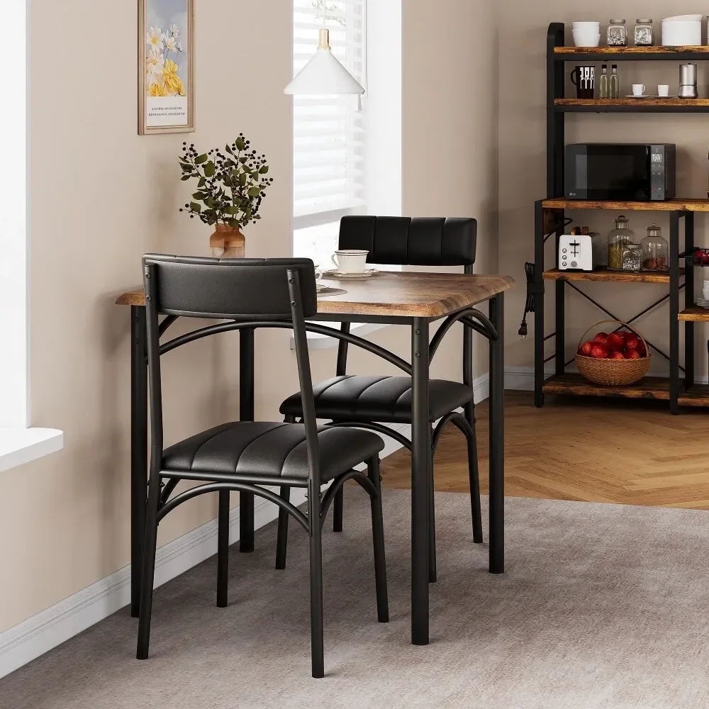 

Table For 2 People,Square Dining Room Table Set With 2 holstered Chairs For Small Space Grey Rustic Brown Black