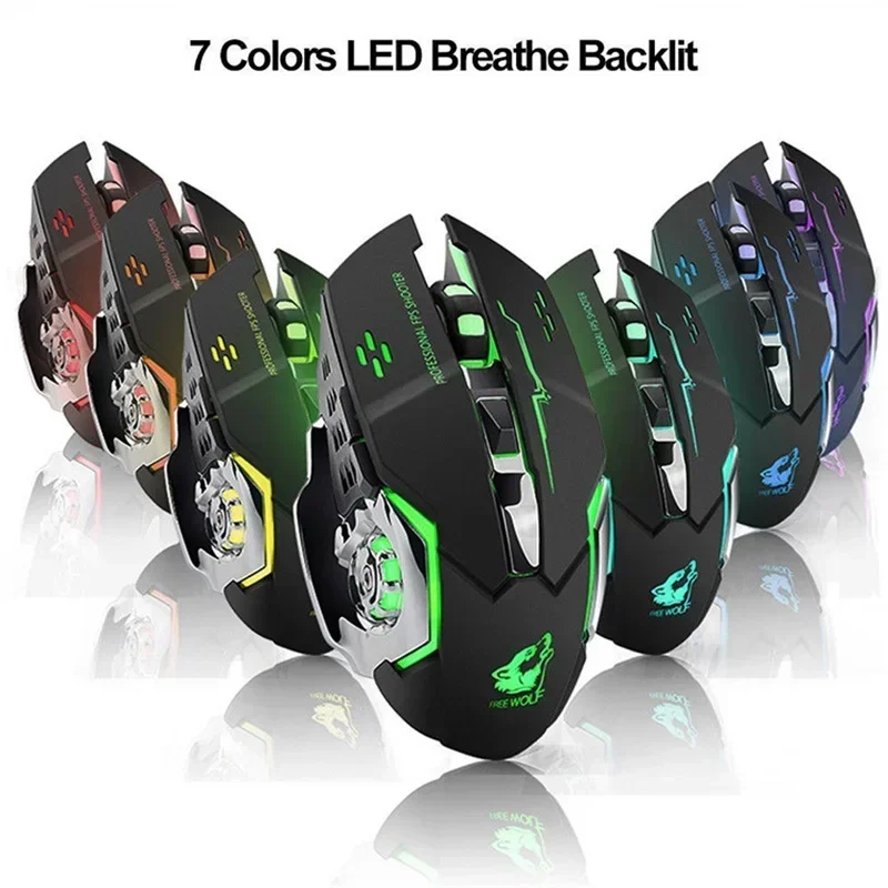 

Free Wolf X8 Wireless Mouse Charging Gaming Mouse Mute Backlit Mechanical Ergonomic Optical Computer Accessories for Pc Laptop