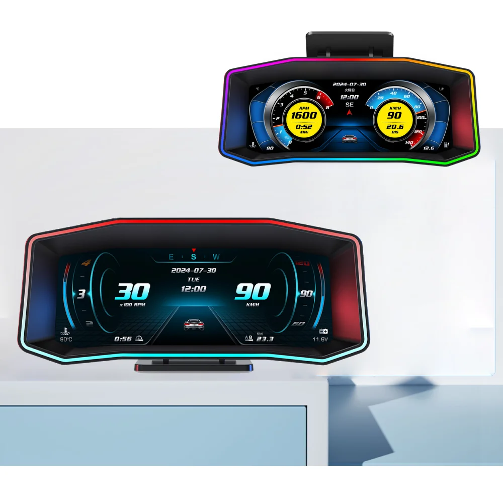 

2025 New 6.2inch LCD Car Hud 5 In 1 Obd2+gps+turbo Meter+inclinometer+accelerometer With Touch Button DIY Vehicle Logo P4