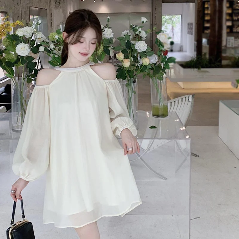 Evening dress Hanging neck dress Women's dress Off shoulder Solid color Elegant Loose fitting Unique Hanging neck