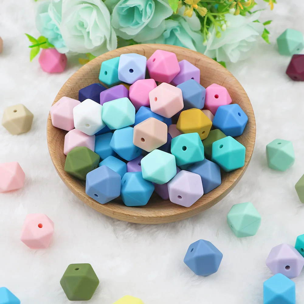 10Pcs Silicone Beads 14mm Hexagon Bead For Jewelry Making Necklace Bracelets Keychain Accessories