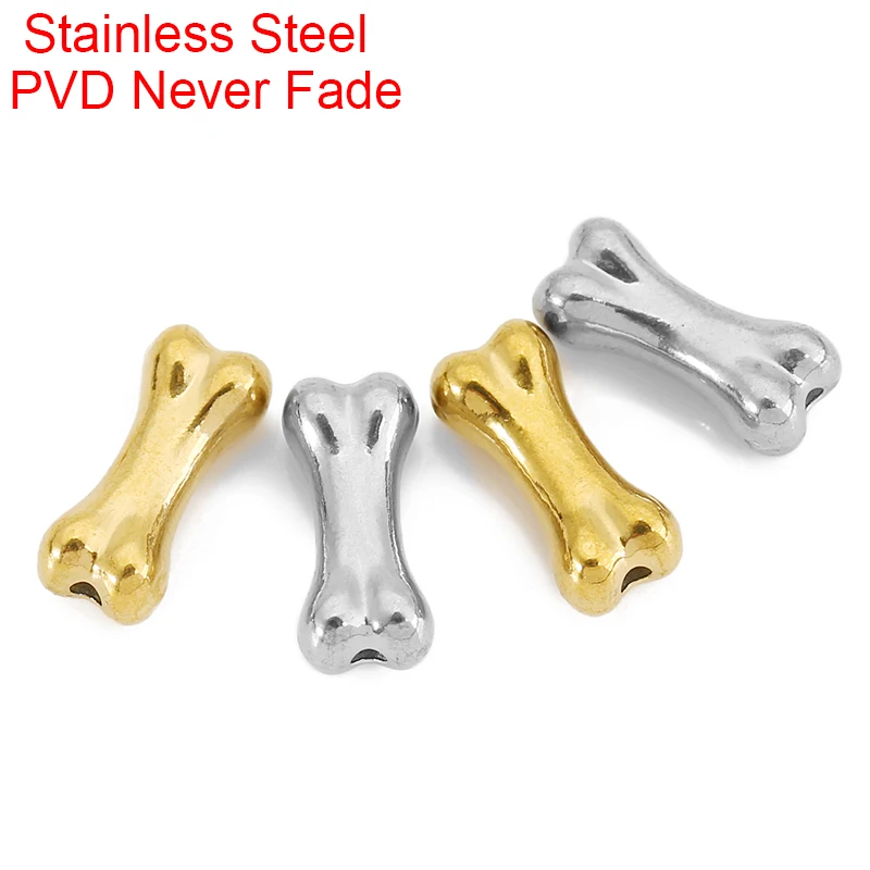 Lote de 5 Cuentas de Acero Inoxidable con Recubrimiento PVD, Cuentas Espaciadoras Sueltas para Collares, Cuentas de Hueso de Animal, para Hacer Joyería y Pulseras