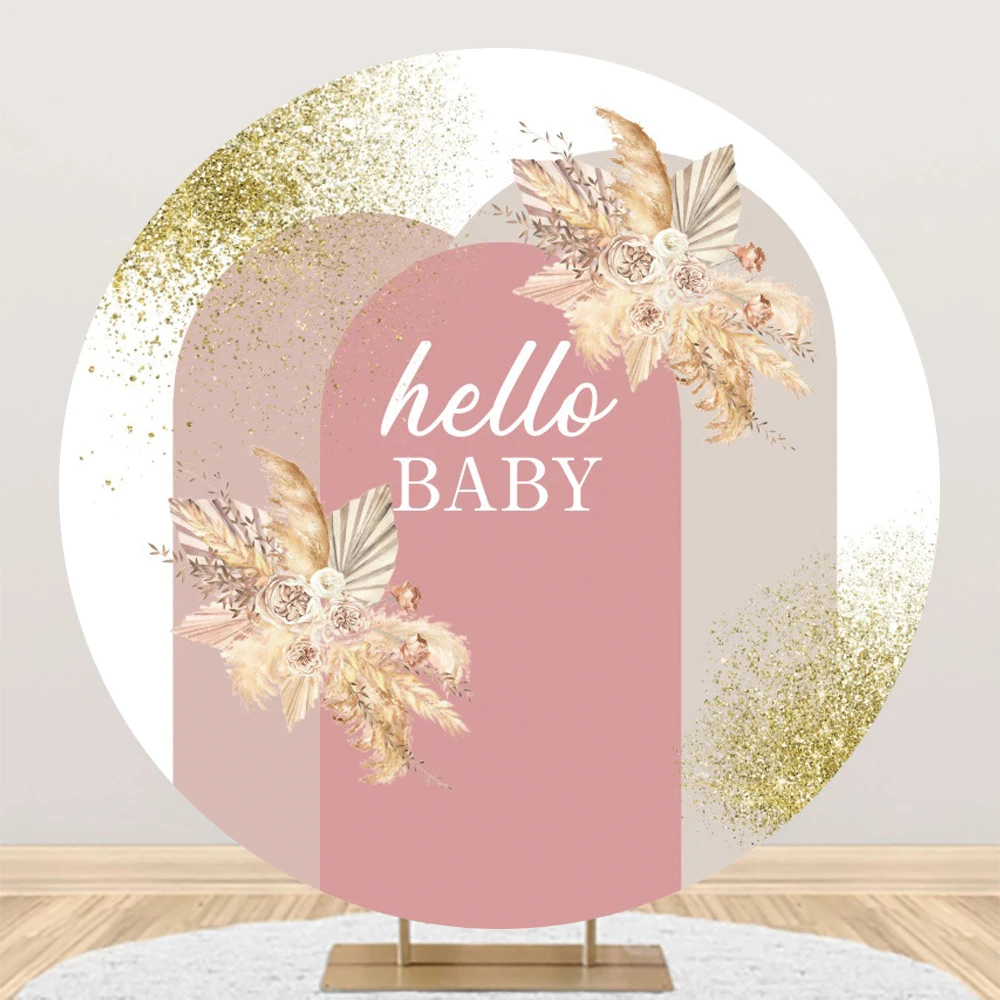 Oh Baby Shower Birthday Round Backdrop Cover Bohemian Flower Boy Girl Birthday Party Circle Elastic Photography Background Decor