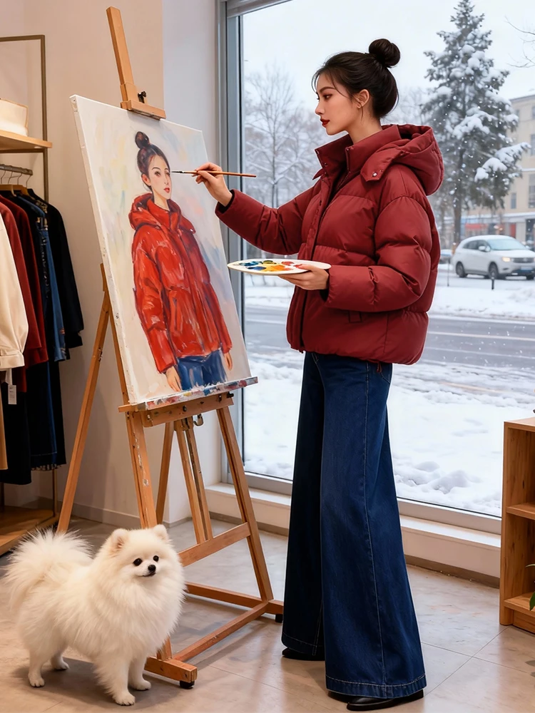 

Женская модная теплая куртка Thiened Fce с капюшоном, на молнии, свободного кроя, в корейском стиле