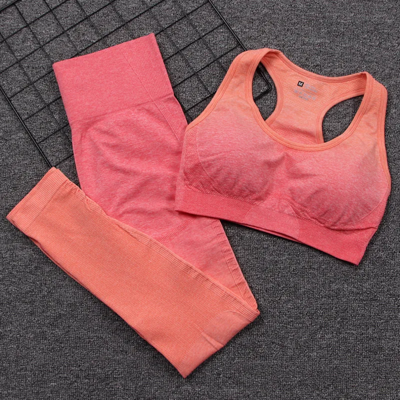 Ombre Yoga Set Women Gym Set Workout Clothes Seamless Fitness Clothing Sports Bra And Leggings Sportswear Fitness Sports Suit