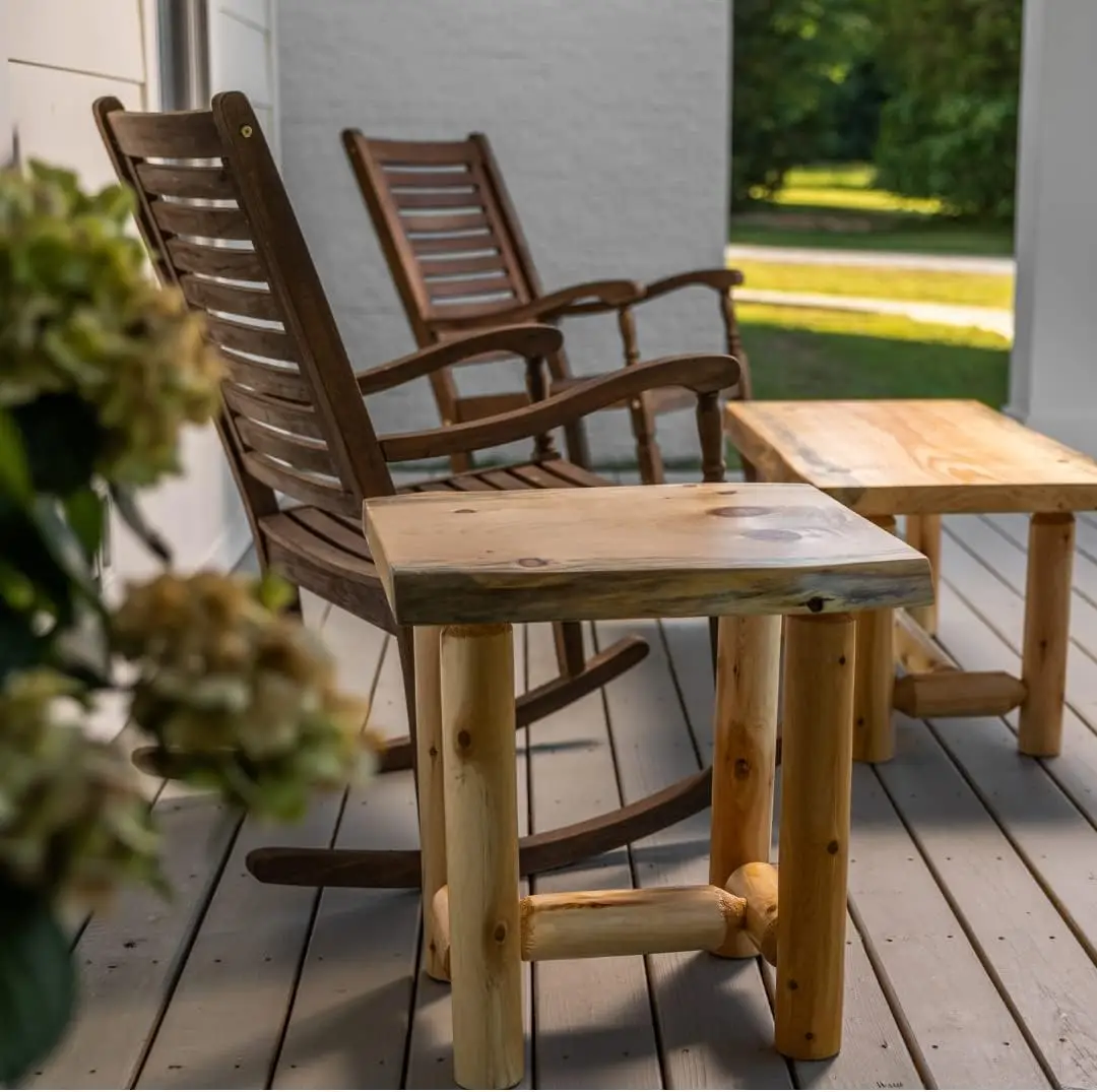 Srl rústica log mesa final, pinho e cedro, pequena mesa final interior, mesa final de madeira, lâmpada mesa, mesa de planta, noite Stand