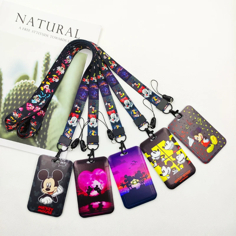 Disney Minnie Cartoon Lanyard Badge Holder ID Credit Subway Card Pass Hang Rope Key Keychain Card Holder Lariat Phone Charm Gift