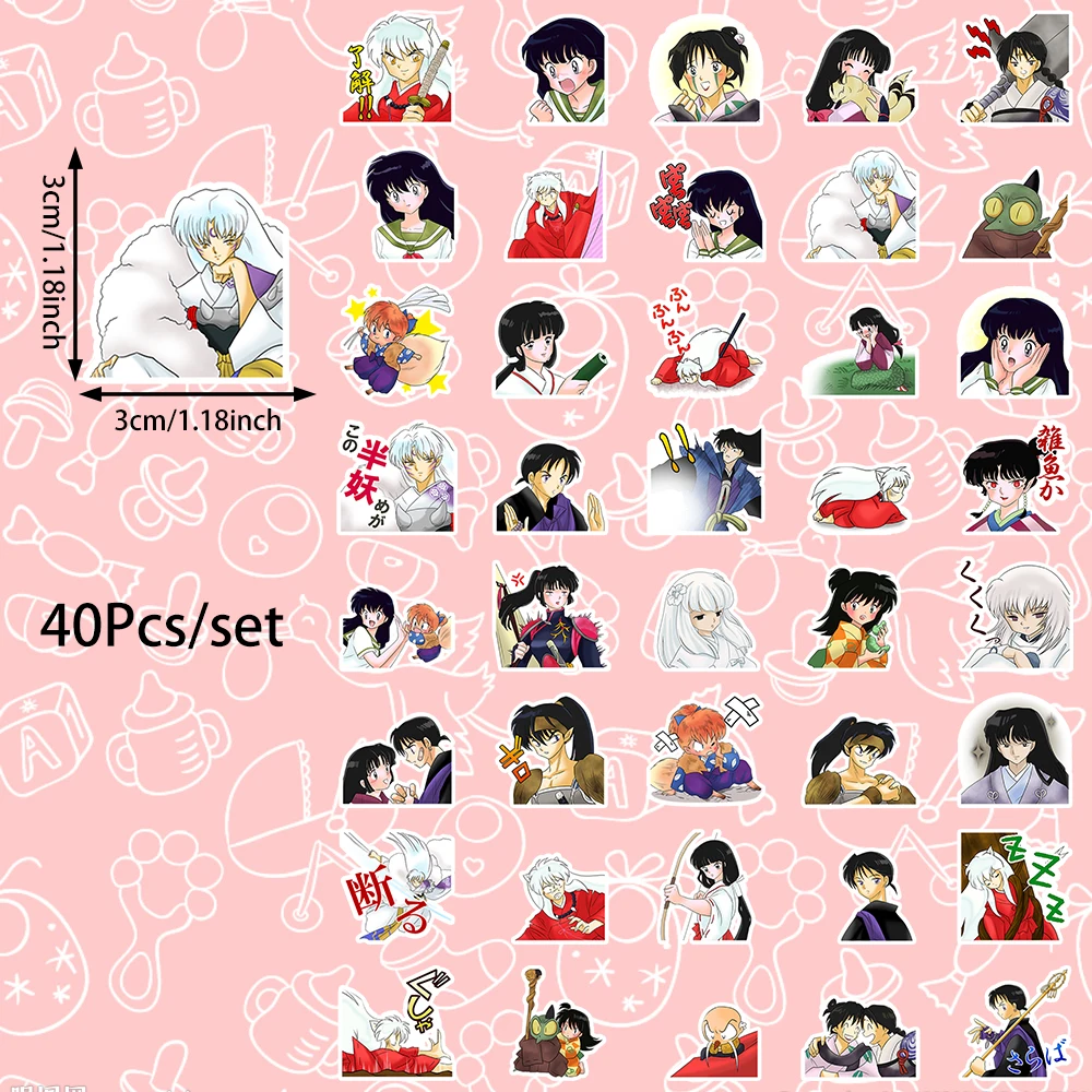 40pcs Inuyasha Stickers Can Be Used For Decoration Such As Thermos Cups, Wall Refrigerators, Computer Mirrors, Envelopes, Etc