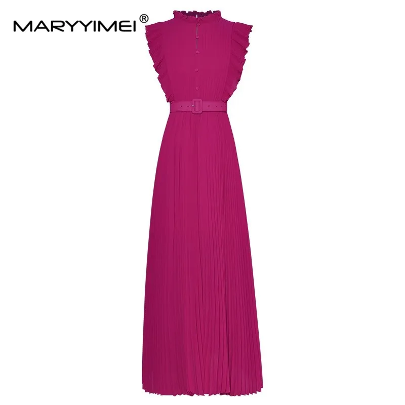 

MARYYIMEI Summer Fashion Women's dress Ruffle Sleeveless Lace up Pleated Party Elegance Dresses