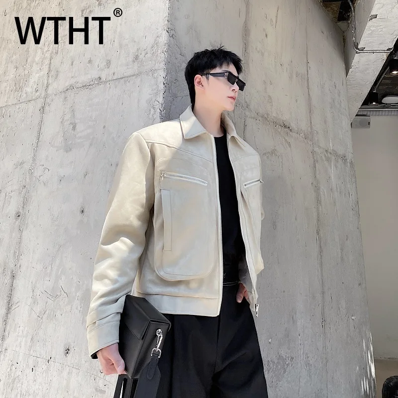 

WTHT модные мужские пальто-карго со сращенными 3D карманами, модная свободная куртка в американском стиле с лацканами на молнии, мужская осень 2023, 2A1960