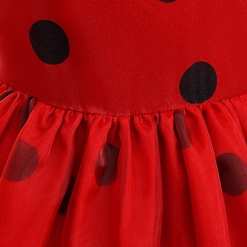 Children Halloween Ladybug Girls Dress Small Flying Sleeve Cosplay Princess Clothes Birthday Party Stage Performance Kid Costume