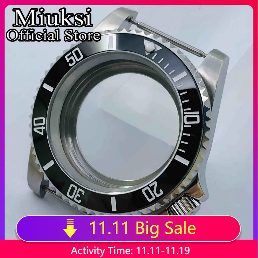 

Miuksi 40mm silver sterile watch case ceramic/titanium bezel sapphire glass fit NH35 NH36 ETA2824 PT5000 movement