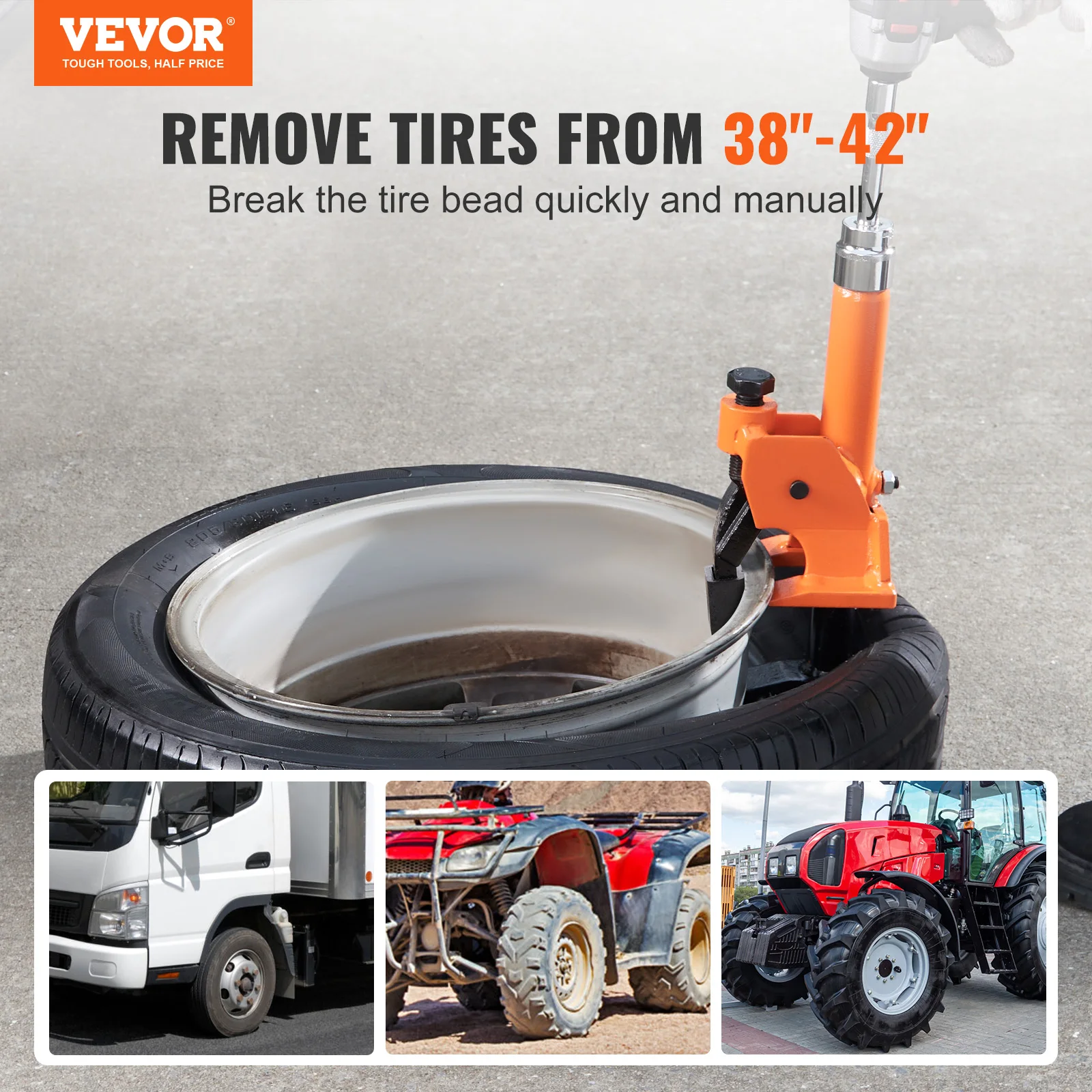 VEVOR Manual Tire Bead Breaker 38 "-42" strumento smontagomme con Pad in gomma proteggi mozzi in lega di alluminio strumento di riparazione pneumatici per auto