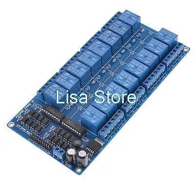 16-Channel 12V Relay Module Board w LM2576 Power + Optocoupler Protection Blue