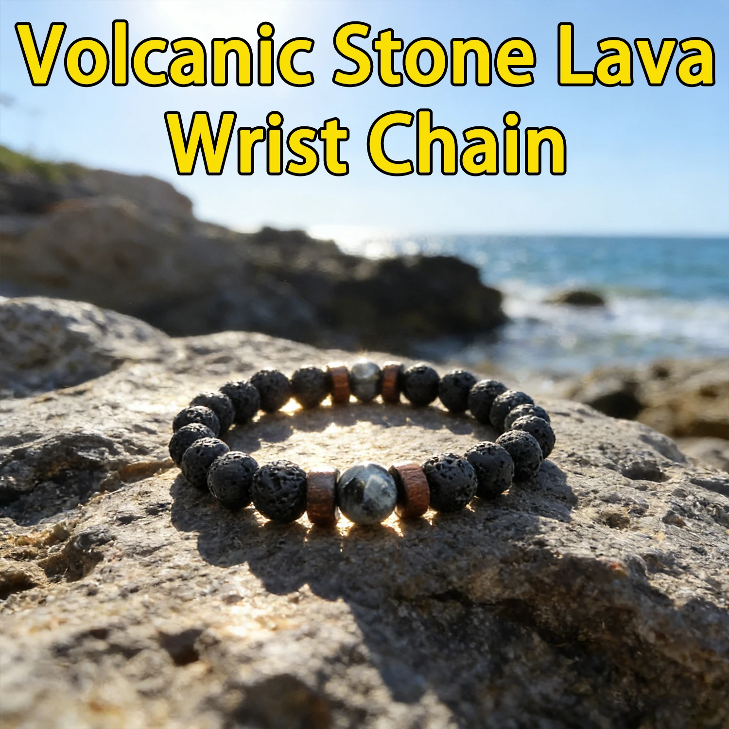 Handmade Elastic 8mm Volcanic Stone Lava Wooden Beads Bracelet for Men Tibetan Buddha Male Wrist Chain Jewelry