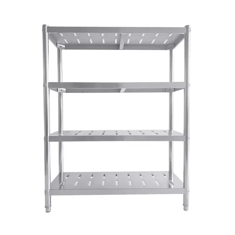 120x50x155cm 4 Tier Stainless Steel Kitchen Display Rack with Drain Holes for Restaurant Supermarket Commercial Shelf Storage