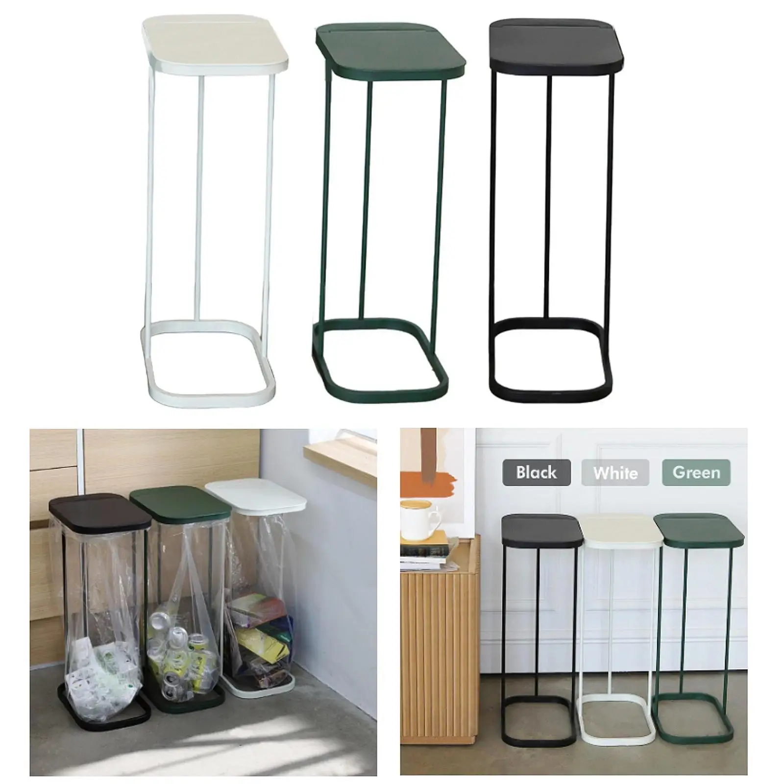 Portable Trash Bag Holder Trashcan Stand Metal Rack Clamshell Hanger Waste Bin Garbage Bag Holder for Home Recycling Indoor