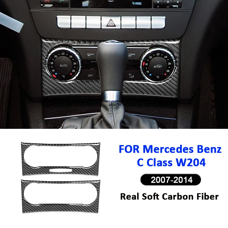 For Mercedes Benz C Class W204 2007-2014 Carbon Fiber Car Center Console Air Conditioning Control Panel Frame Decoration Sticker