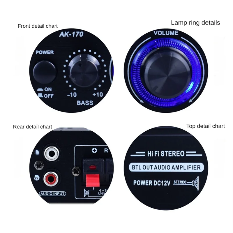 Amplificador de potência rádio fm mini amplificador 400w alta fidelidade mini amplificador de potência de áudio hifi amplificador de áudio ak170 amplificador de áudio-pos
