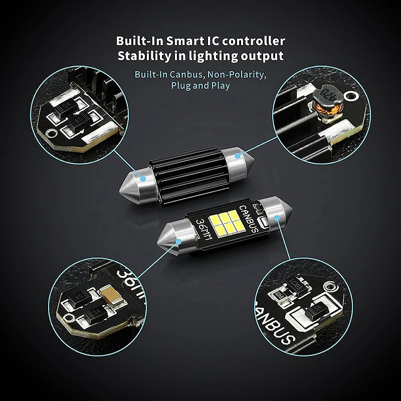 Bombillas LED sin errores Canbus, 400 lúmenes, 3020 Chipset, 36Mm, festón De3175, 6428 xenón, blanco, 4 Uds.