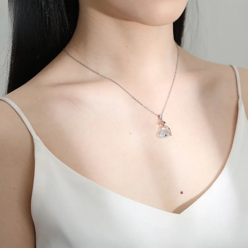 Angle Pendentif Collier pour Femmes Coeur Rose raq Colliers Cadeaux De Noël Cuivre JOChoker Haute Qualité Bijoux En Gros Knn-344