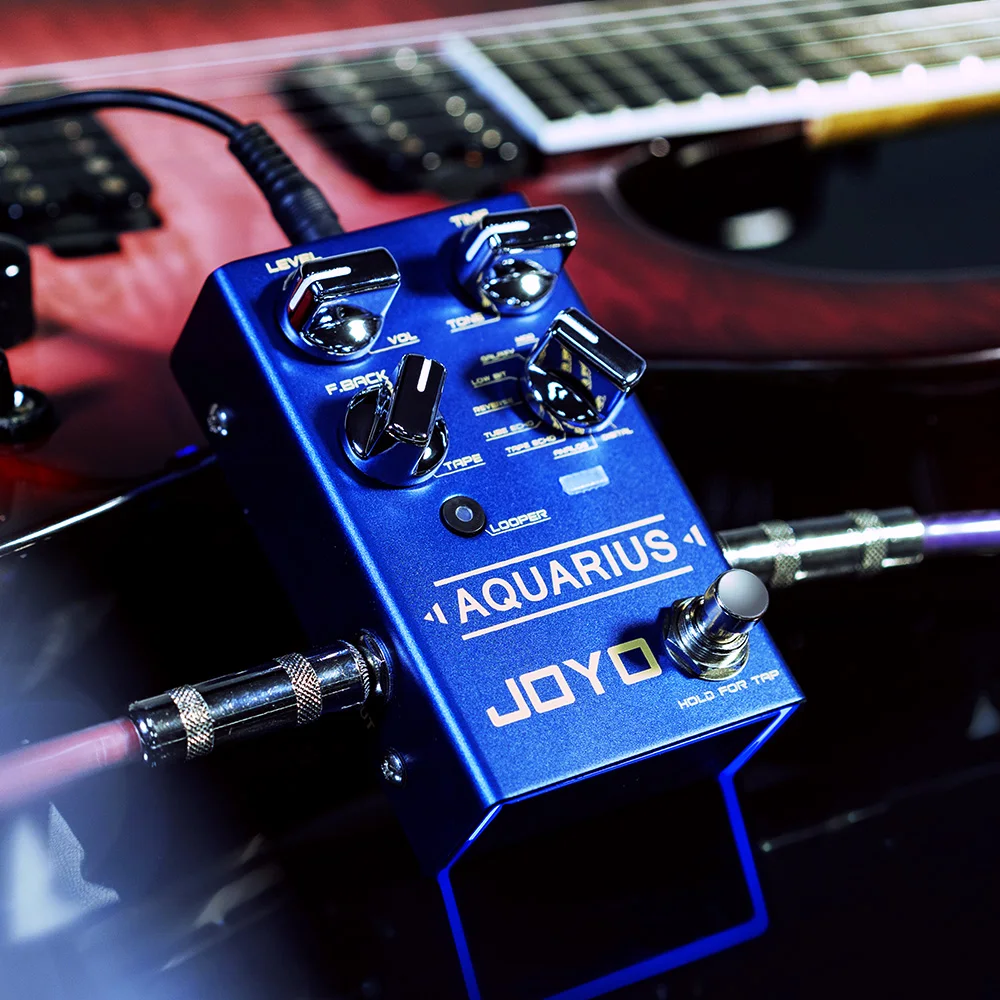 دواسة تأخير JOYO R-07 AQUARIUS متعددة الأوضاع 8 تأثيرات تأخير رقمية مدمجة في الصنبور TEMPO مع دواسة جيتار وتسجيل 5 دقائق وبير