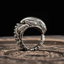 HX Silver Color New Personalized Retro Creative Special-shaped Ring Domineering Men's Trendy Matching Fashion Jewelry