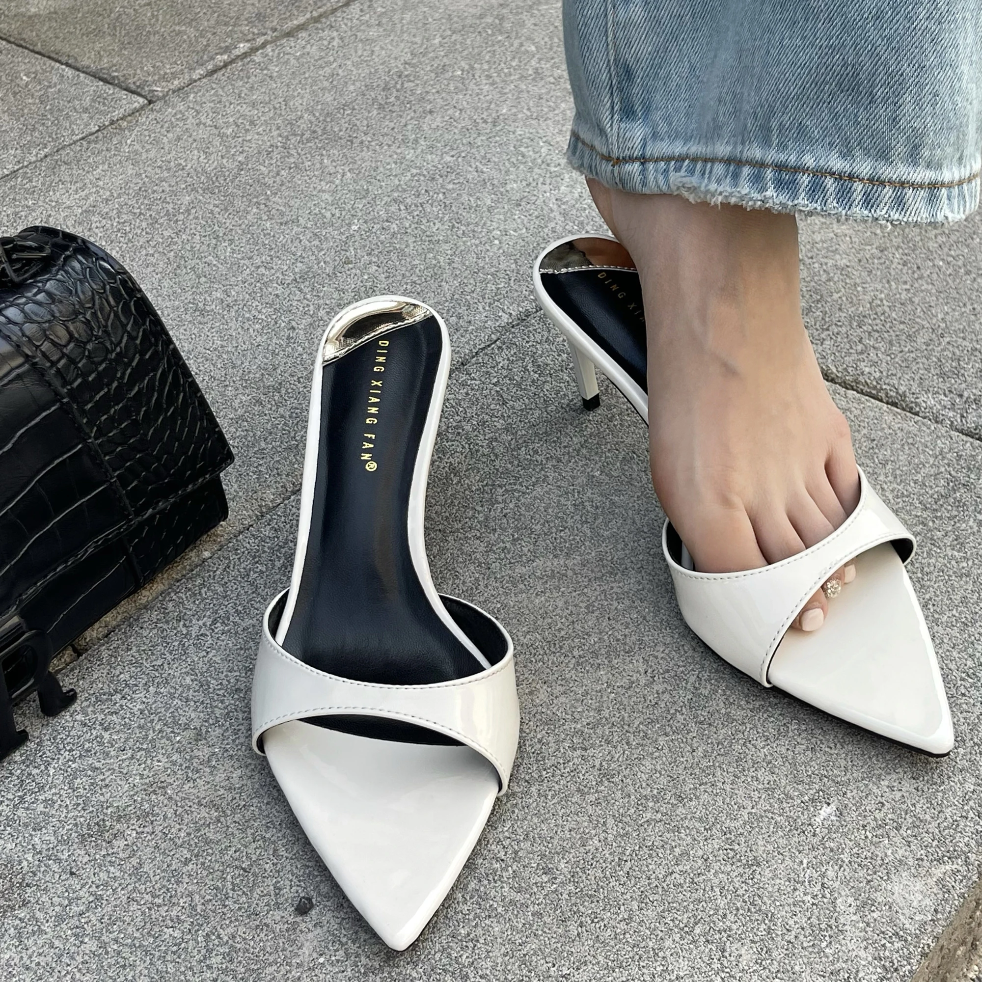 Red Heels Slippers 7cm or 10cm Stiletto Heels Ladies Sandals White Patent Leather Summer Shoes Woman 2026 Pointed Toe Sandalias image 2