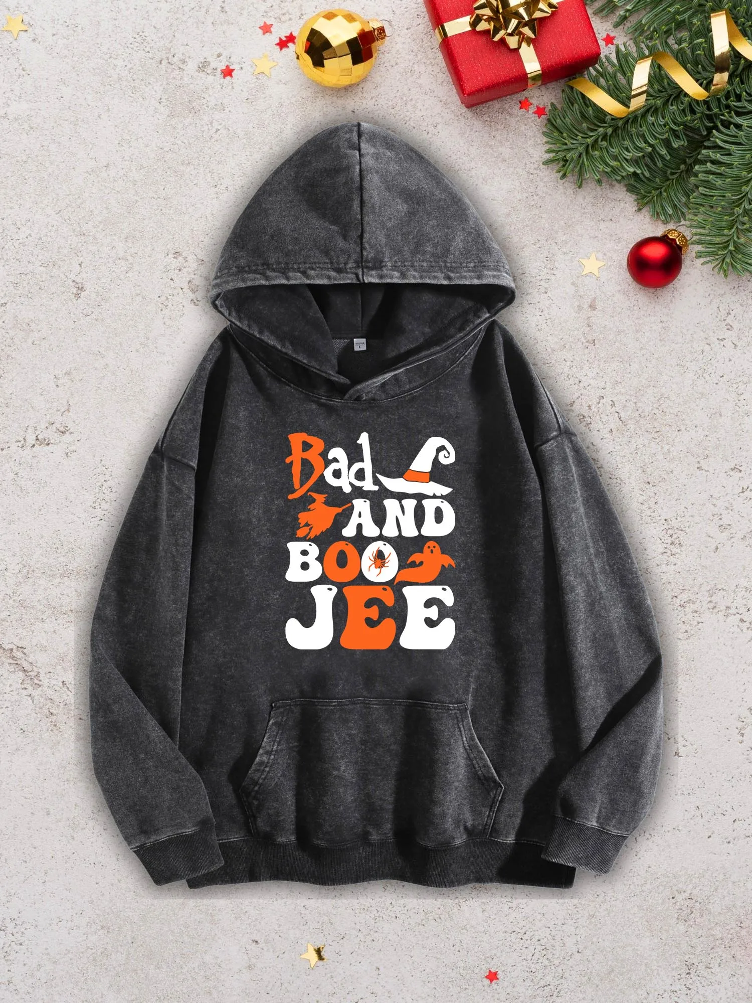 

Мужская тяжелая толстовка с капюшоном Bad and Boo Jee — черный пуловер в стиле ретро Acid Wash, осенне-зимняя толстовка 400 г/м2