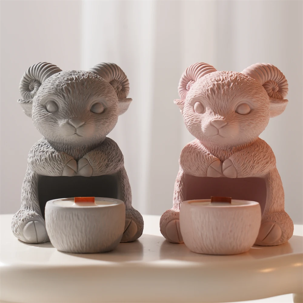 

Sheep Shape Hollow Candle Holder Silicone Mold Concrete Plaster Candlestick Mold Epoxy Resin Lamb Candle Holder For Candle Jar