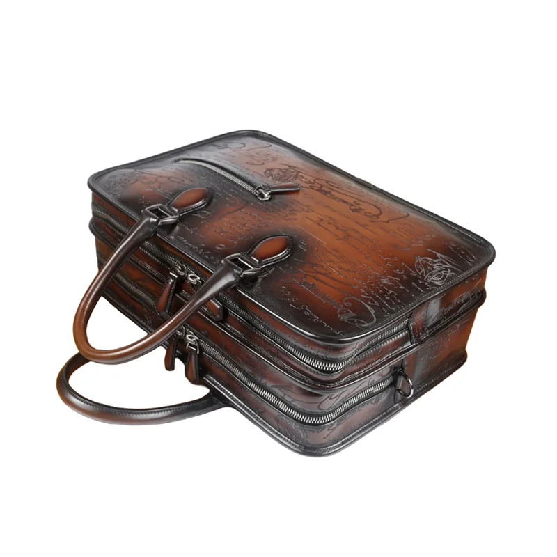 DIMY 2025 حقيبة رجال الأعمال الجلدية المتخصصة اليدوية اللون الرجعية حقيبة رجالية طبقة مزدوجة سعة كبيرة حقيبة كمبيوتر حقيبة يد