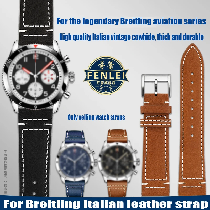For Breitling Legend Aviation Super AVI Cowhide Watchband Blackbird Avengers Italian Vintage Genuine Leather Strap 20MM Bracelet