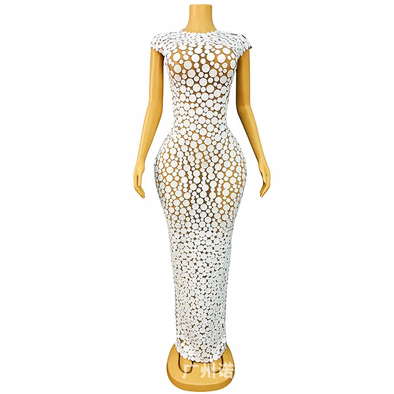 

Элегантное белое платье с блестками и темпераментной талией, одежда для ежегодного собрания, одежда для выступлений на день рождения, элитное платье, наряды для выступлений