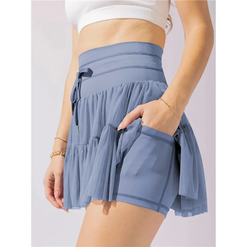 

A83F-Женская плиссированная юбка с высокой талией и рюшами