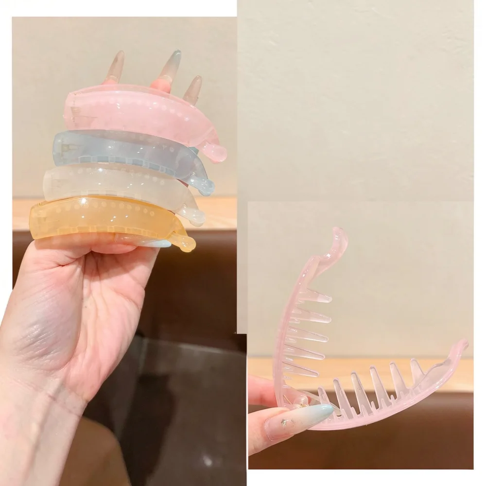 Elegant Women Banana Clip Jelly Color Ponytail Holder Simple Geometric Styling Accessory Fashion Secure Hair Barrette
