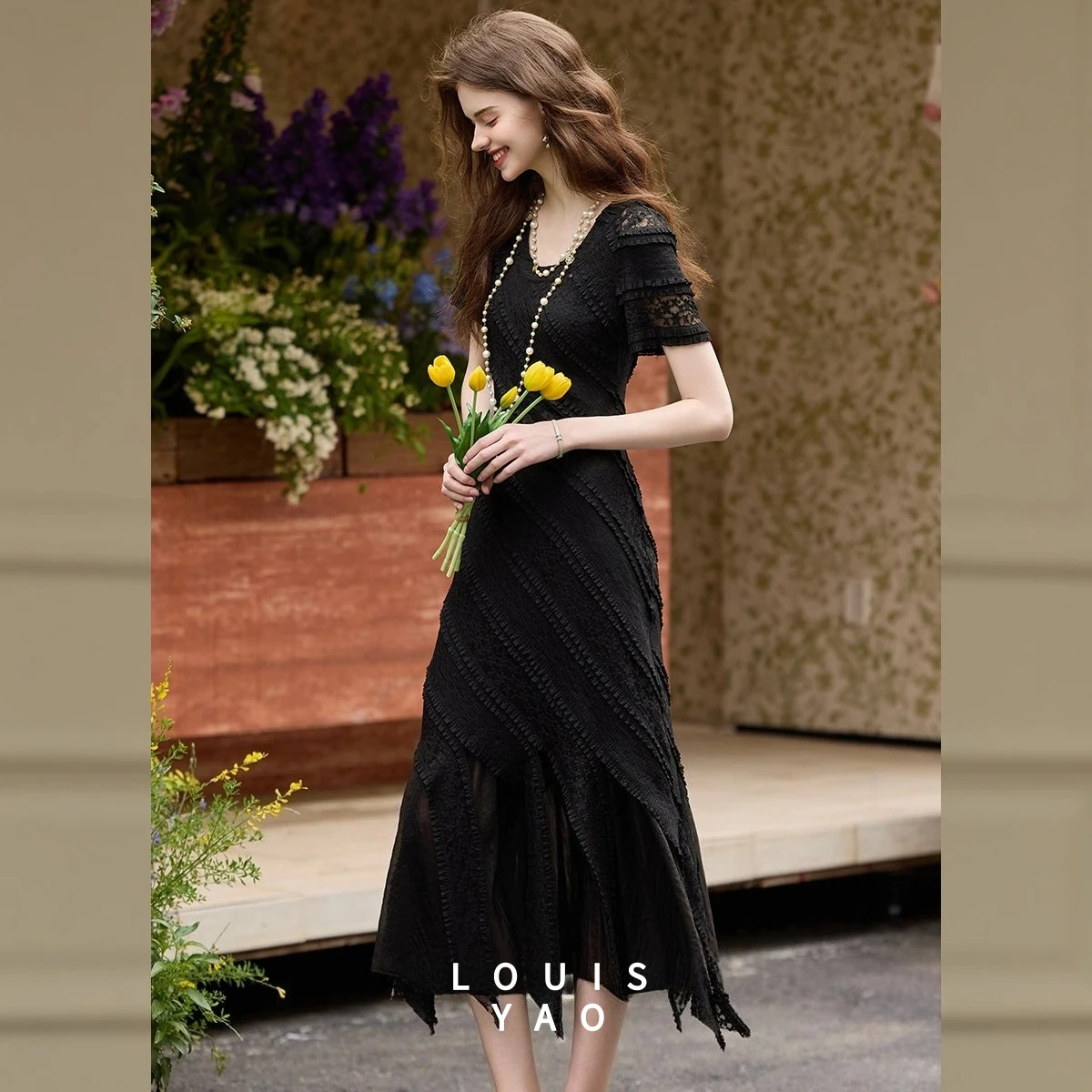 

LOUISYAO Sweet Long Two-piece Women's Sets 2025 Summer New Lining and Slim Irregular Skirt Hem Design Dress Sets