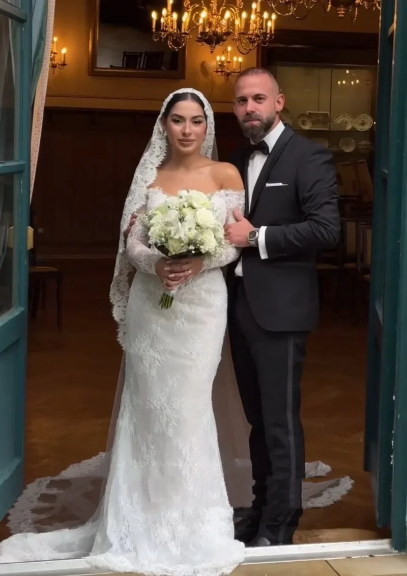 Элегантные кружевные свадебные платья по индивидуальному заказу с v-образным вырезом и длинными рукавами, кружевное платье русалки белого цвета слоновой кости, мусульманское свадебное платье Vestidos De Novia