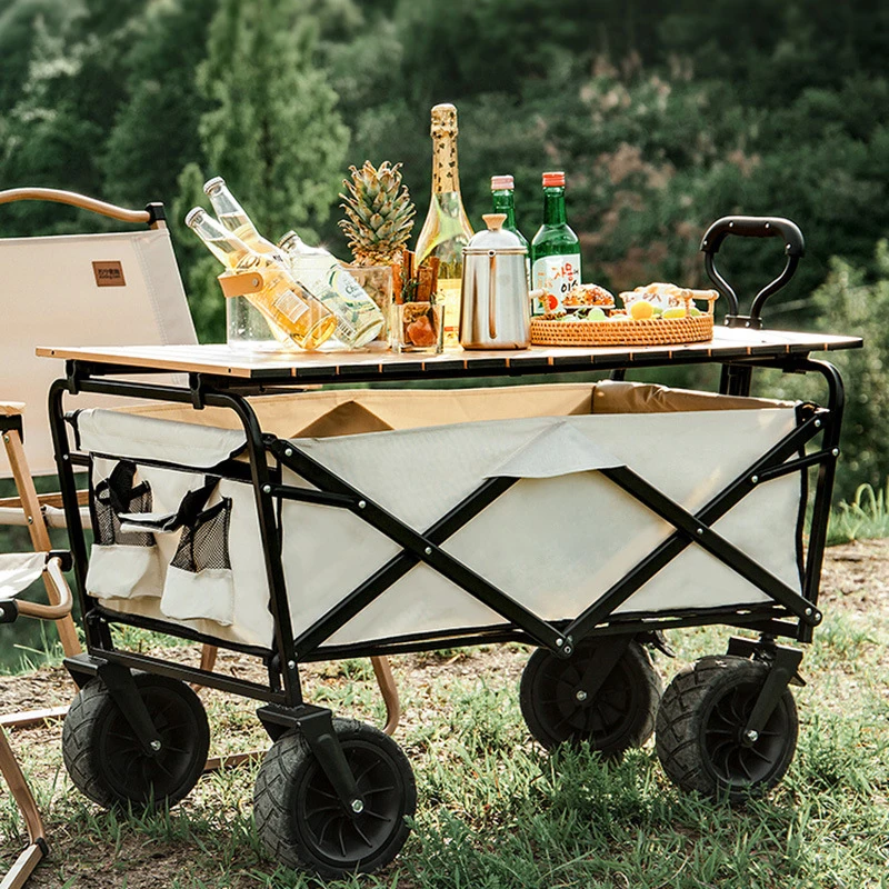 Wózek składany na zewnątrz przenośny pojazd rekreacyjny plaża 150L o dużej pojemności regulowany uchwyt grill piknik wózek kempingowy