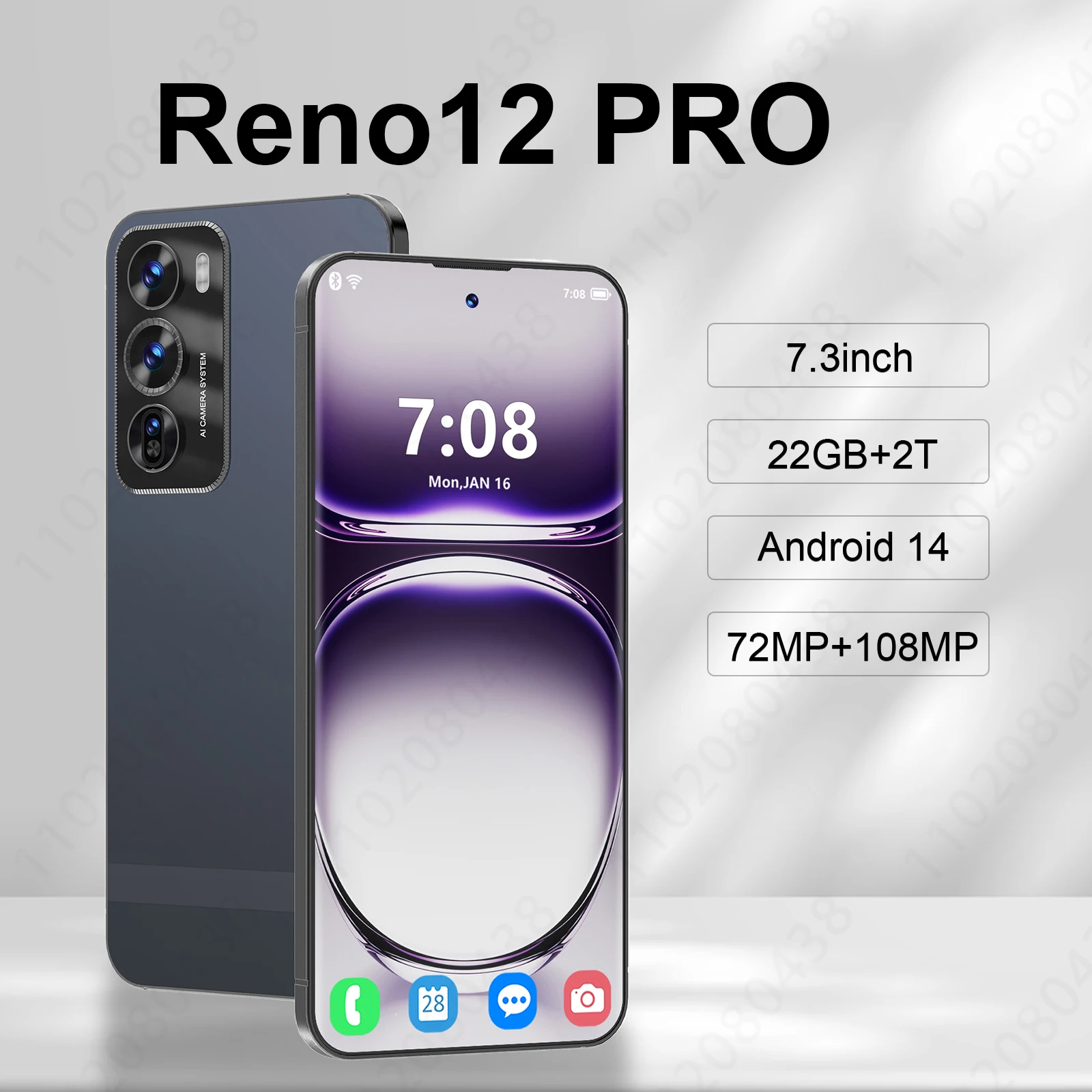Smartphone reno12 pro original 7.3 polegadas versão global 22g + 2tb snapdragon 8 gen3 android14 72 + 108mp 5g celular nfc