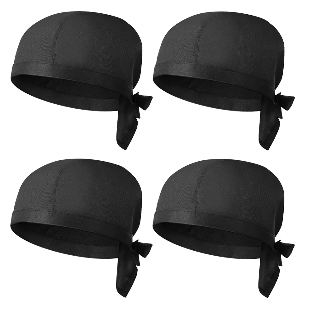 4 Pcs Chef Hat Cook Ribbon Catering Skull Caps for Men Beanie Uniform Kitchen Cooking Restaurant Cotton Man Child Sun Hats