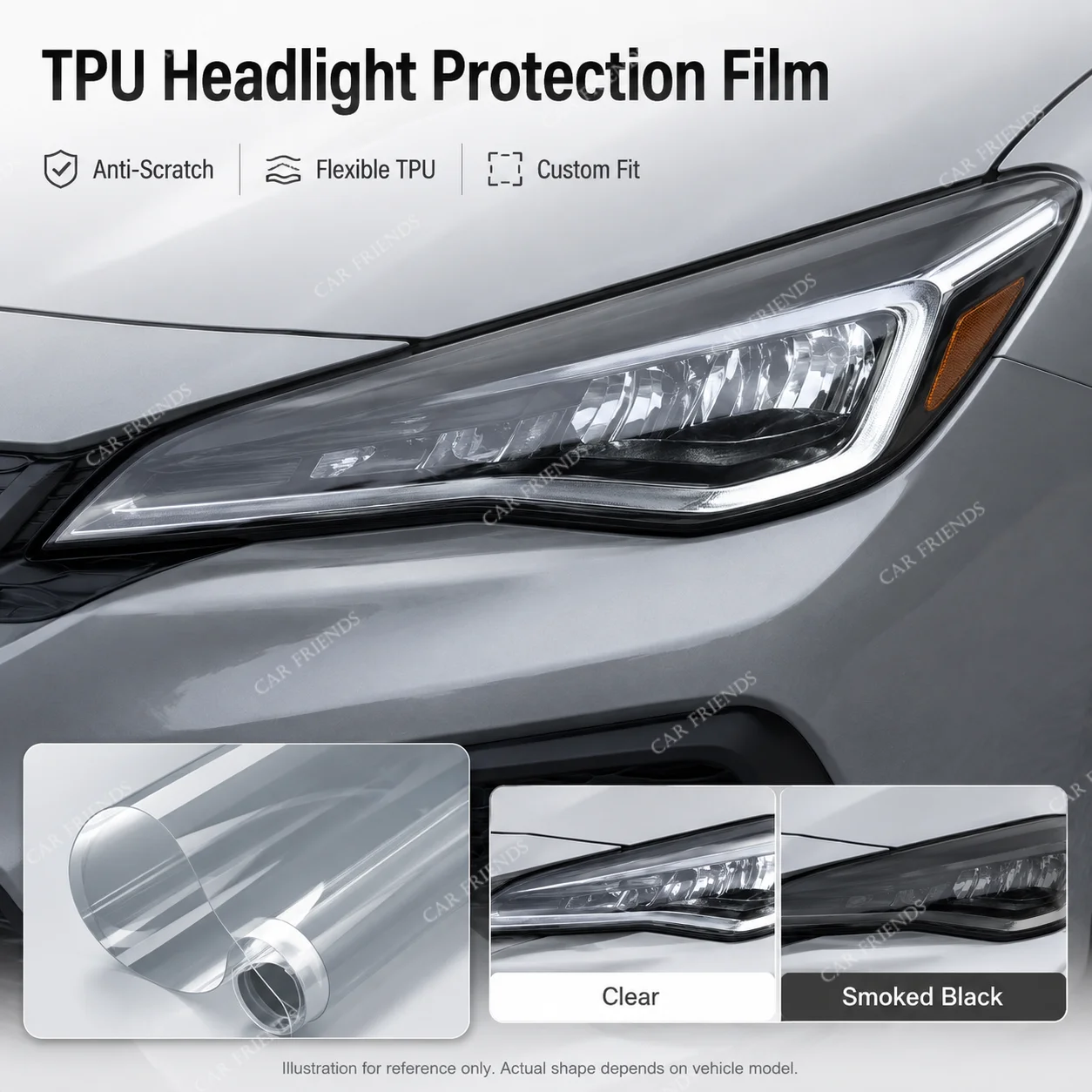2PCS Pre-Cut Automotive TPU Headlight Protective Film for Volkswagen Golf 8 MK8 R Line GTI 2020-2021 Smoke Black Tint Sticker - view 2