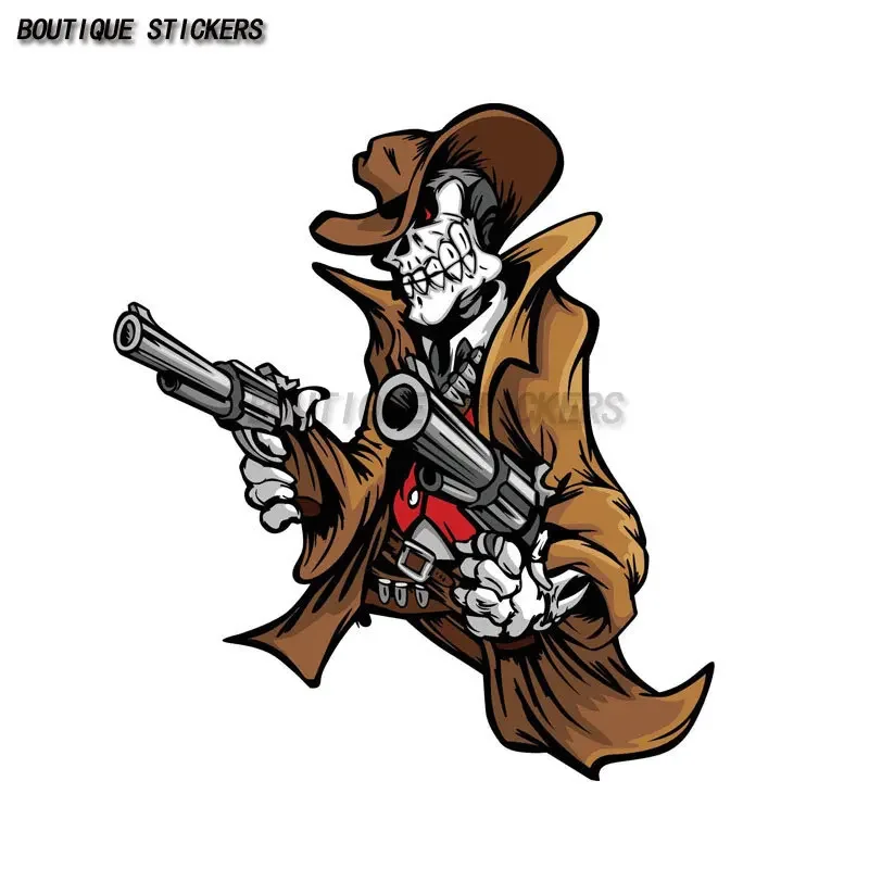 Skull Cowboy Double gun Car Sticker Waterproof PVC Sticker Car Motorcycle Decoration Accessories Luggage Case Laptop Decal