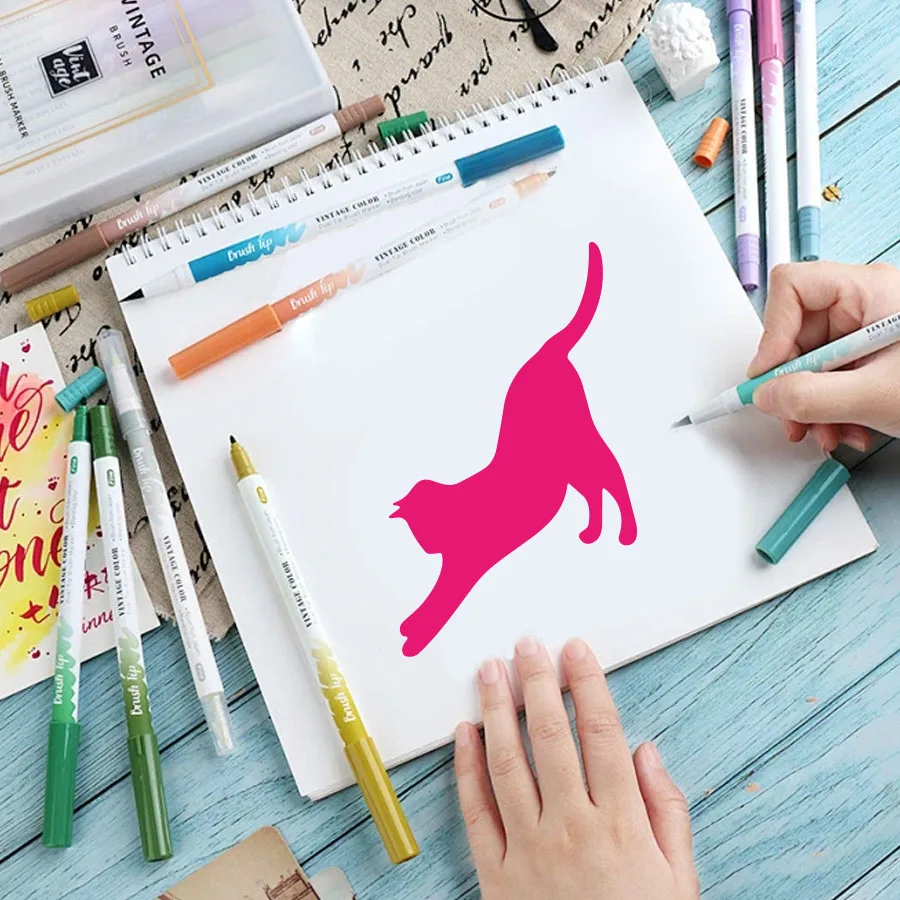 مجموعة استنسل رسم القط مكونة من 12 قطعة |   قوالب PET قابلة لإعادة الاستخدام مقاس 4 بوصة |   الأثاث/ديكور الحائط والحرف اليدوية