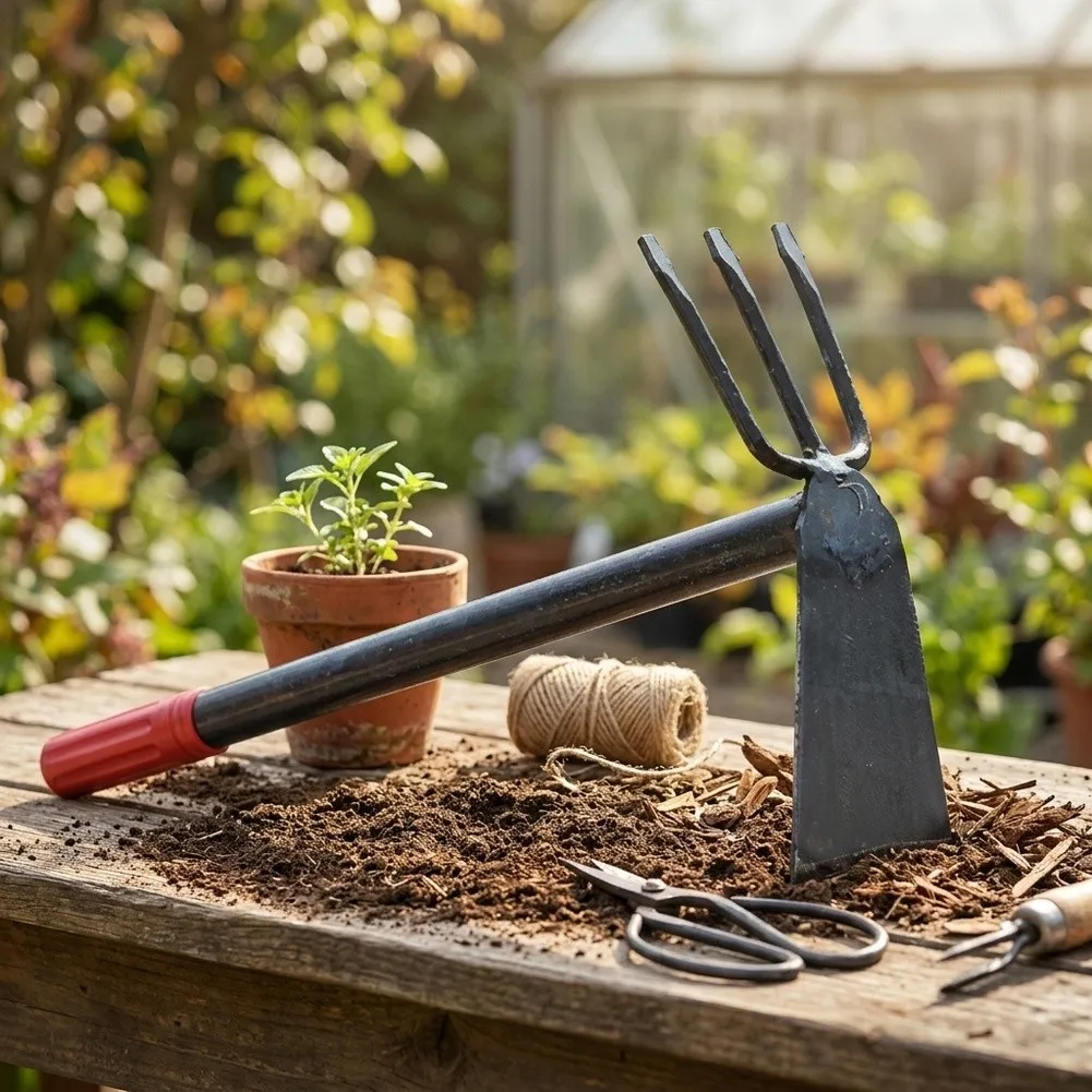 Carbon Steel Double Head Hoe and Cultivator For Combo Set with Ergonomic Handle for Soil Loosening and Weeding